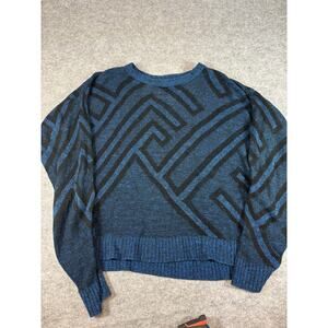Vintage Le Tigre Grandpa Sweater Mens Large Blue Geometric Knit Pullover Preppy